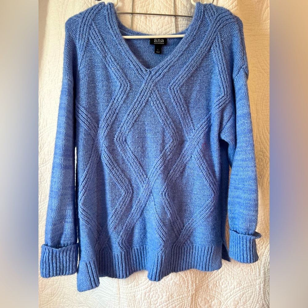 Ana Blue Textured Sweater with Rolled Sleeves